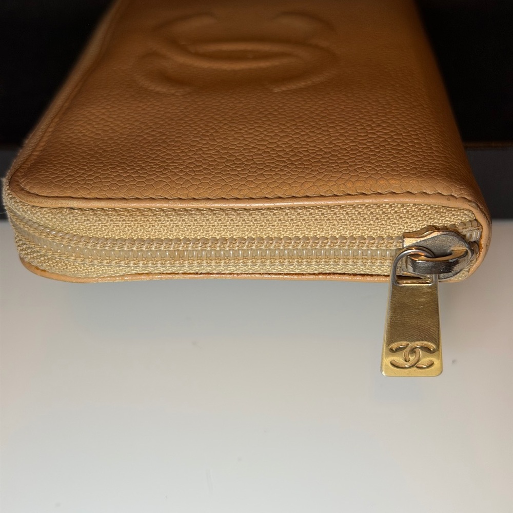 Authentic CHANEL Camel Leather Zip Wallet with box, COA - Picture 8 of 17